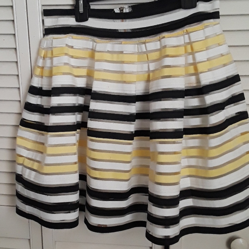 Black, yellow striped flared skirt